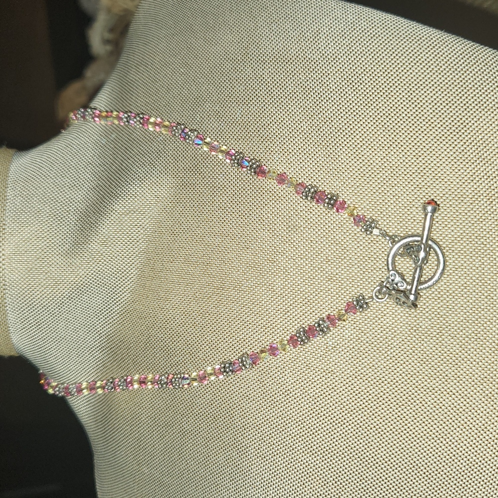 Elyse Ryan ER  Pink & Yellow Lemonade Crystals Sterling Silver Toggle Necklace.